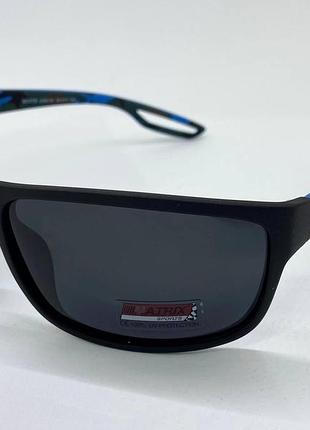 Мужские солнцезащитные очки с поляризацией спортивные в матовой оправе черно-синий