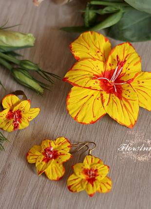 Комплект украшений ручной работы "желтые гладиолусы"