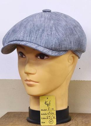 Кепка мужская восьмиклинка хулиганка 8 клинка comfort heads весенняя летняя лён льняная ткань серая голубая 62
