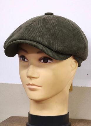 Кепка мужская восьмиклинка хулиганка вельветовая оливковый хаки демисезонная comfort heads весна осень слимтек 61