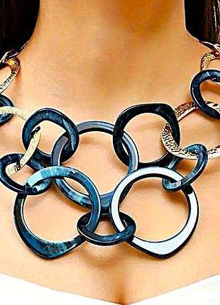 Колье с акцентными фрагментами золотое- темно синее