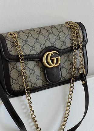 Женская деловая сумочка из кожи gucci брендовая кожаная сумка гуччи классическая сумка для девушки через плечо шоколадный