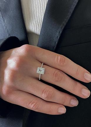 Кольцо серебряное с прямоугольным камнем, подарок для любимой, серебро 925 пробы, регулируемый размер 16-18.5