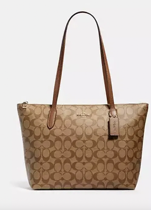 Нова сумка coach zip top tote bag in signature canvas