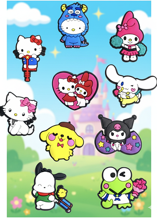 Джибитсы привет котти hello kitty хеллоу котти куроми санрио kuromi jibbitz 10 шт аксессуары крокс украшение dz_102_3