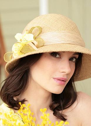 Бежевая женская шляпа панамская соломка поля 10 см размер 55-59 см