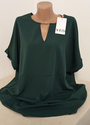 Блузка зумрудного цвета,новая, большого размера