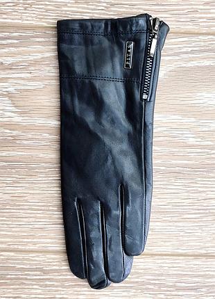 Женские кожаные перчатки на шерсти с замками молниями по бокам 7