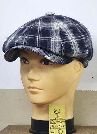 Кепка чоловіча восьмиклинка хуліганка напів вовна 25/7 вовняна демісезонна comfort heads весна осінь синя клітинка