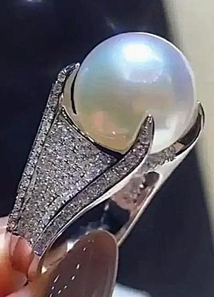 Кольцо бижутерия "жемчужина и кристаллы"