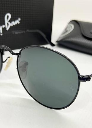 Солнцезащитные очки раунды rb3447 черные линзы минеральное стекло в черной оправе