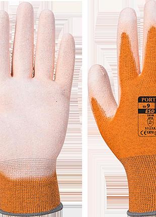 Антистатические перчатки с пу покрытием ладони a199 оранжевый, l