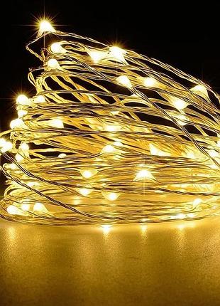 Гирлянда светодиодная нить капли росы на батарейках 20 led 2 метра