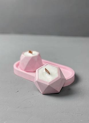 Набор ароматических соевых свечей в гипсовых кашпо mini на подставке fresh & amber