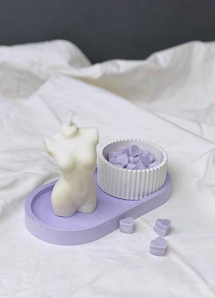 Набор ароматическая соевая свеча venus с мини-саше (30шт) в гипсовом кашпо на подставке ручной работы fresh & amber