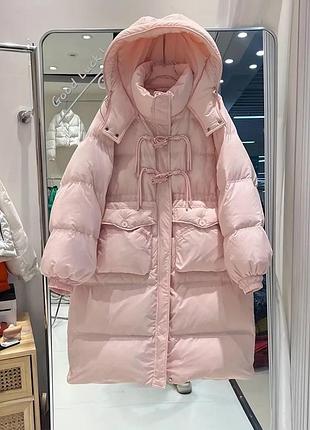 Довгий пуховик пальто куртка обʼємна з капюшоном