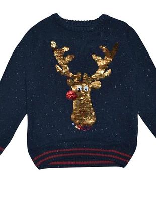 Темно-синий новогодний джемпер свитер next для мальчика 8-9 лет