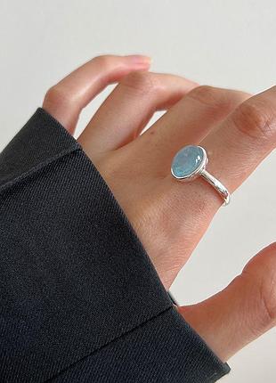Каблучка срібна аквамарин, кільце з натуральним каменем, срібло 925 проби, розмір 17.5-20