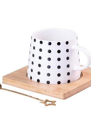 Чашка керамічна geometry 200мл з підставкою та ложкою у точку