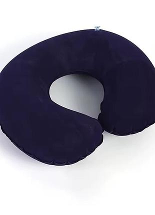 Надувная тревел подушка на шею подголоник дорожный темно-синий