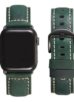 Ремінець із натуральної шкіри crazy horse для apple watch 38 / 40 / 41 / 42 / 44 / 45 / 49 мм зелений