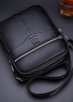 Сумка мужская через плече bullcaptain 2324 натуральная кожаная цвет черный
