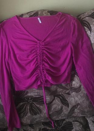 Кофта топ в рубчик с заточкой ярко-розовая фуксия