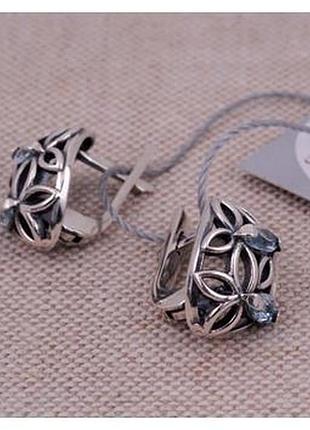 Сережки срібні з топазами і золотими напайками 875/375 проби.