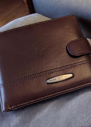 Кошелек мужской кожаный горизонтальный для документов портмоне на кнопке tailian т-152 14х10 см коричневый