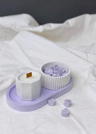 Набор ароматическая соевая свеча в кашпо с мини-саше (30шт) в гипсовом кашпо на подставке ручной работы sensual vetiver