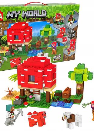 Детский конструктор minecraft майнкрафт грибной дом