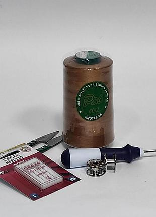 Нитки швейные универсальные 100% полиэстер 40/2 peri 4000 ярдов светло коричневые (158) (6598)