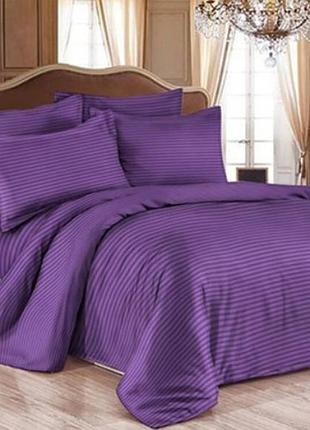 Комплект семейный однотонный с двумя пододеяльниками, комплект белья семейный страйп сатин 5-предметные
