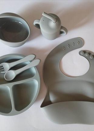 Набор детской силиконовой посуды, ложка и вилка из силикона