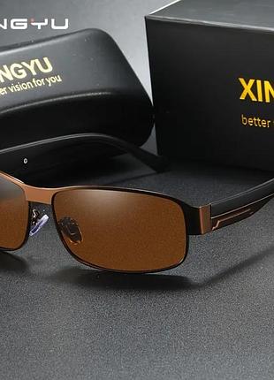 Брендові чоловічі сонцезахисні поляризаційні окуляри xingyu коричневі / очки мужские солнцезащитные