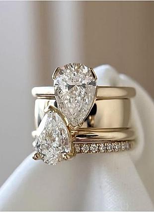 Каблучка кільце золоте подвійне з камінням