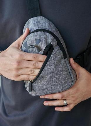 Сумка - слинг under armour серая мужская сумка через плечо андер армор, барсетка