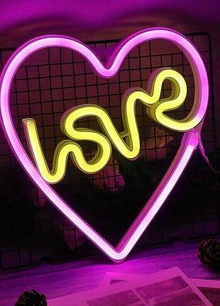 Настенный неоновый светильник ночник love сердце розовый