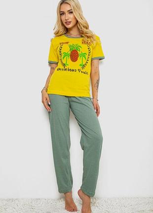 Піжама жіноча з принтом, колір жовтий, 243r20259