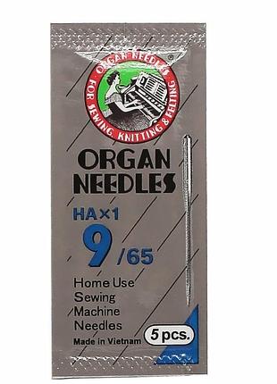 Иглы швейные универсальные organ №65 для бытовых швейных машин вакуумная упаковка 5 штук (7016)