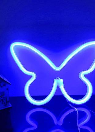 Настенный неоновый светильник ночник бабочка butterfly синяя