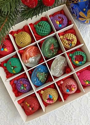 Набор шоколадных елочных игрушек ассорти новогодний подарок шоколад ручной работы