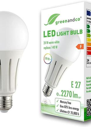 Світлодіодна лампа greenandco® 24 вт (замінює 140 вт) 3000k, 2270 лм, e27, без мерехтіння