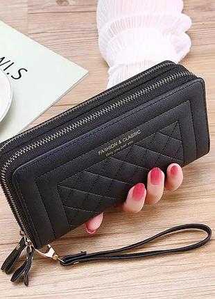 Кожаный женский кошелек на змейке fashion classic | sl810-1