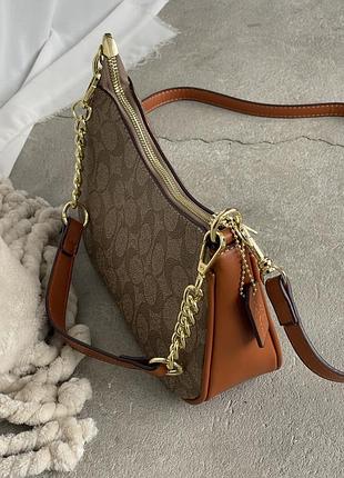 Кожаная женская сумочка багет coach городская багетная сумка из кожи коуч брендовая для девушки через плечо коричневый