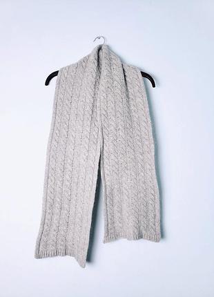Теплый вязаный шерстяной шарф серого цвета большого размера