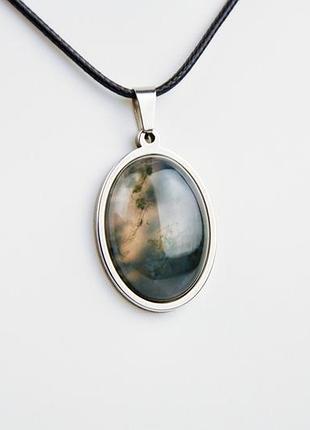 Стальной кулон моховый агат арт. 771321
