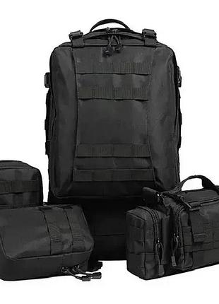 Чорний рюкзак тактичний з підсумками eagle b08 55 літр / військовий, штурмовий / вірменський