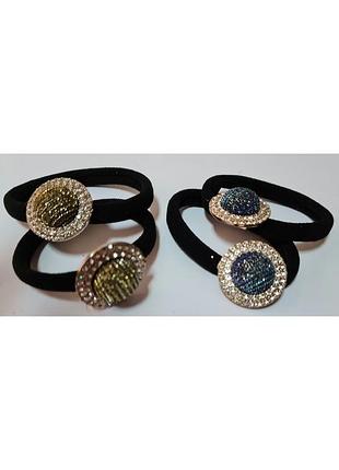 Черная резинка для волос со стразами (ва2199)