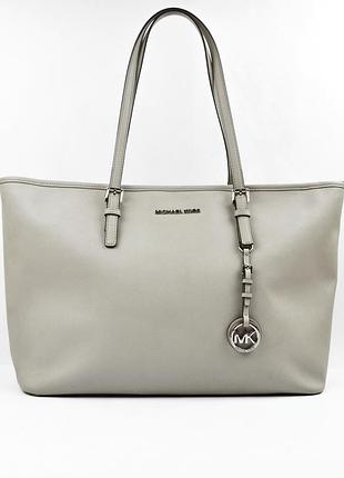 Брендова оригінальна велика сіра шкіряна сумка michael kors jet set travel